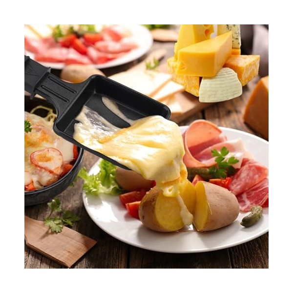 Mini Ensemble de 4 PoêLes à Raclette au Fromage, PoêLons CarréS, Avec 4 Spatules en Bois pour la Grille éLectrique Universell