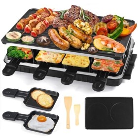 Appareil a Raclette- Machine a Raclette 8 Personnes avec Revêtement Anti-Adhésif 8 Poelon Raclette Individuelle 8 Spatule Rac