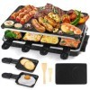 Appareil a Raclette- Machine a Raclette 8 Personnes avec Revêtement Anti-Adhésif 8 Poelon Raclette Individuelle 8 Spatule Rac