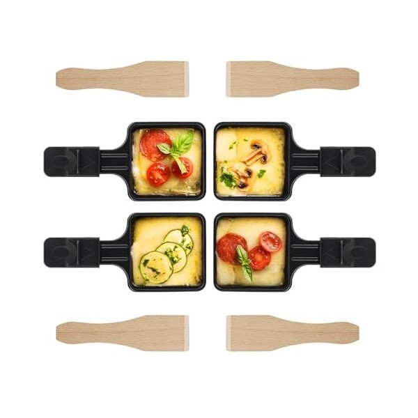 Hisdricus Lot de 4 Poelon raclette tefal, poêlons à raclette, pour raclette grill, avec revêtement antiadhésif et 4 grattoirs