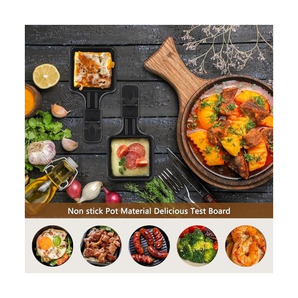 Hisdricus Lot de 4 Poelon raclette tefal, poêlons à raclette, pour raclette grill, avec revêtement antiadhésif et 4 grattoirs