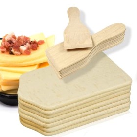 Lot de 16 accessoires pour raclette comprenant 8 spatules et 8 planchettes en bois de hêtre