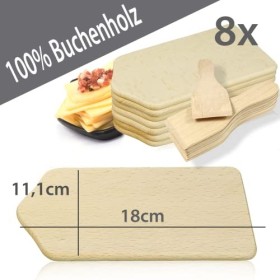 Lot de 16 accessoires pour raclette comprenant 8 spatules et 8 planchettes en bois de hêtre