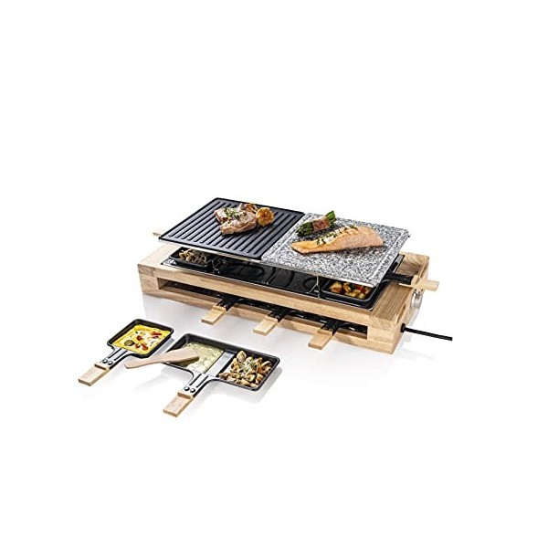 Bestron Raclette grill XL, appareil à raclette électrique jusquà 8 personnes avec pierre naturelle et plaque de grill à revê