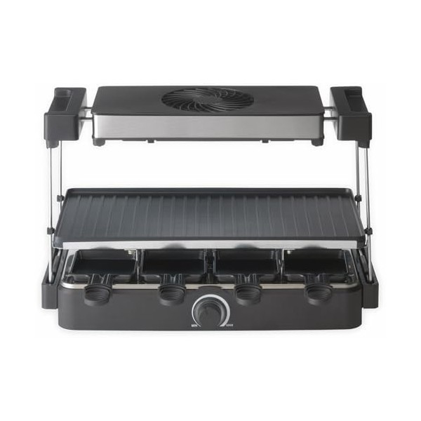Trebs Raclette Grill 15110 - Raclette avec hotte - 8 poêlons - Double revêtement anti-adhésif - 1300 W - Noir