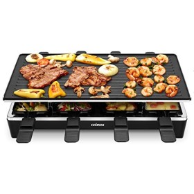 Cusimax 1500W Raclette Gril Alu Multifonction 8 Personnes, Poêles antiadhésif, Gril électrique, Appareil à Raclette, Plaque d