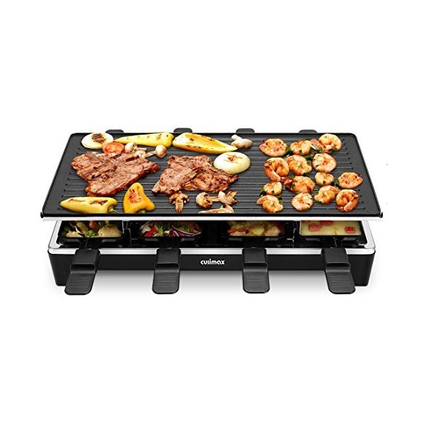Cusimax 1500W Raclette Gril Alu Multifonction 8 Personnes, Poêles antiadhésif, Gril électrique, Appareil à Raclette, Plaque d