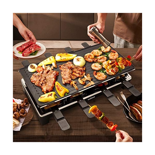 Cusimax 1500W Raclette Gril Alu Multifonction 8 Personnes, Poêles antiadhésif, Gril électrique, Appareil à Raclette, Plaque d