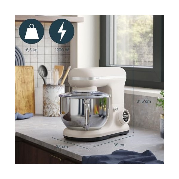 Princess Machine de cuisine numérique Nordic, Bol 5L Acier Inox, 8 Vitesses, Contrôle Digital, Sorbetière, 1200 W, Sans BPA, 