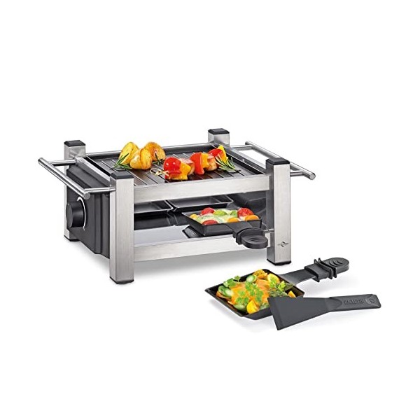 Küchenprofi Raclette TASTE4, raclette pour 4 personnes, plaque de cuisson antiadhésive utilisable des deux côtés, 4 poêlons à