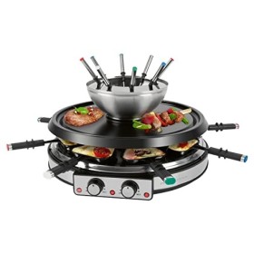 ProfiCook 1245 Raclette Fondue à raclette électrique 2 en 1 avec kit à fondue avec spatule, poêle, fourchettes en pierre natu