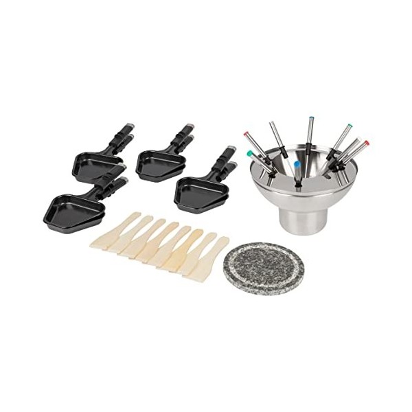 ProfiCook 1245 Raclette Fondue à raclette électrique 2 en 1 avec kit à fondue avec spatule, poêle, fourchettes en pierre natu