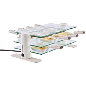 LAGRANGE Appareil à raclette 8 personnes, 1000 W, Plateaux verre, poêlons revêtements céramique, Repose poêlons intégré, Desi
