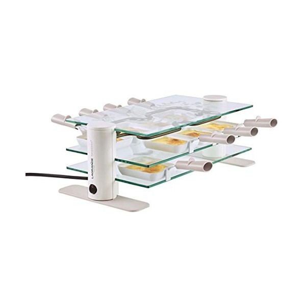 LAGRANGE Appareil à raclette 8 personnes, 1000 W, Plateaux verre, poêlons revêtements céramique, Repose poêlons intégré, Desi