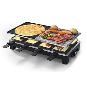 SENYA Appareil 4en1 Raclette, Grill, Crêpe, Pierre à cuire, 8 personnes, Revêtement antiadhésif, 1500W, Cheese & Stone, SYCK-