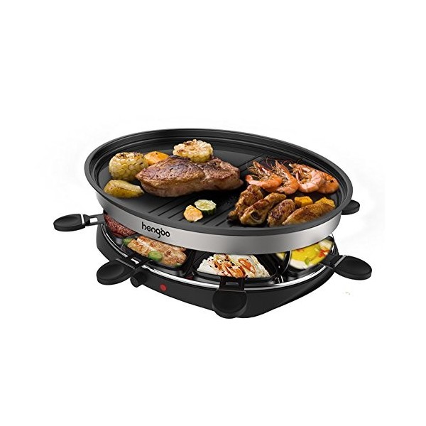 Appareil à Raclette Grill avec Revêtement anti-adhésif 8 Coupelle pour 8 Personnes 1500W Noir