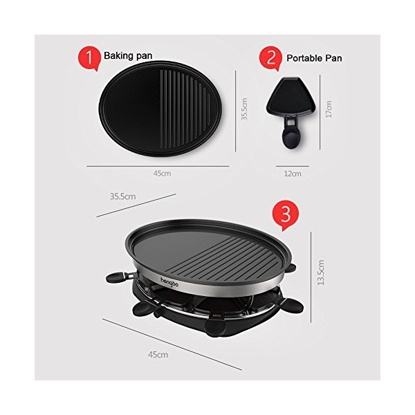 Appareil à Raclette Grill avec Revêtement anti-adhésif 8 Coupelle pour 8 Personnes 1500W Noir