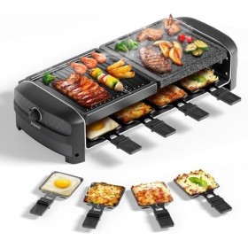 joyami Gril à raclette avec pierre naturelle et plaque de gril électrique, grill électrique avec 2 plaques de cuisson et 8 po
