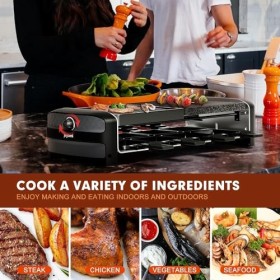 joyami Gril à raclette avec pierre naturelle et plaque de gril électrique, grill électrique avec 2 plaques de cuisson et 8 po