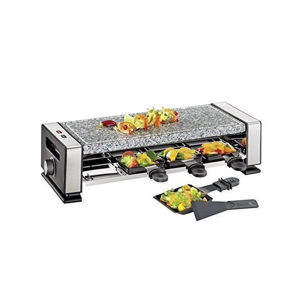 Küchenprofi Raclette VISTA8, raclette pour 8 personnes, en acier inoxydable, avec plaque en pierre de marbre, 8 poêlons à rac