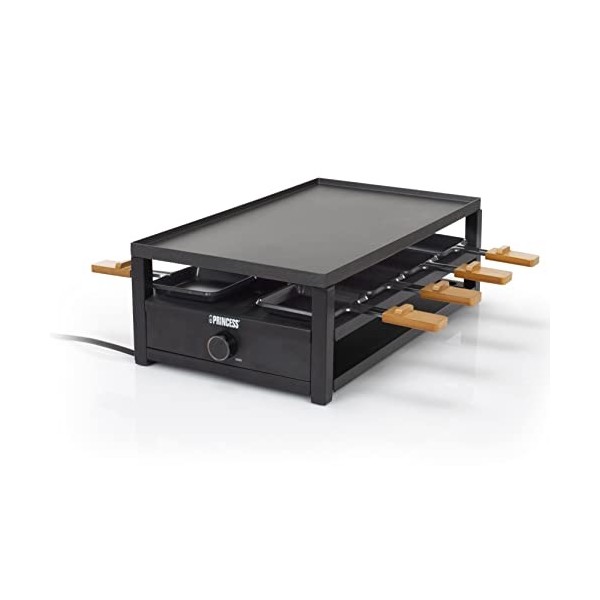 Princess appareil à raclette Black Steel - 8 personnes - Thermostat réglable - 1 300 W