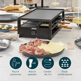 Princess appareil à raclette Black Steel - 8 personnes - Thermostat réglable - 1 300 W