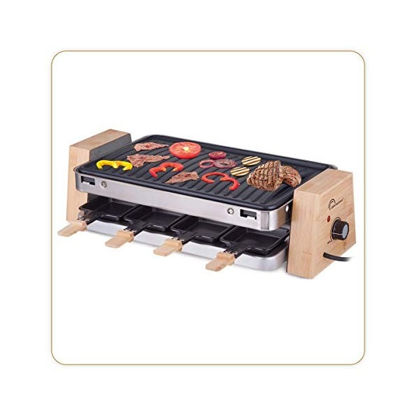 LITTLE BALANCE 8388 Wood 8, Raclette/Grill 8 personnes, 2 fonctions en 1 seul appareil, Accessoires fournis,1500 W, Bambou vé