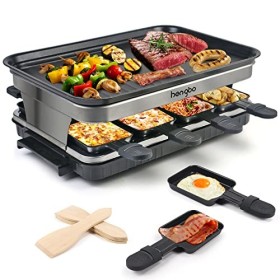 Appareil a Raclette 8 Personne Service a Raclette avec Revêtement Anti-Adhésif Plaque de Cuisson 8 Poêlons Antiadhésifs 4 Spa