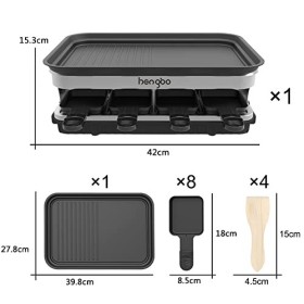 Appareil a Raclette 8 Personne Service a Raclette avec Revêtement Anti-Adhésif Plaque de Cuisson 8 Poêlons Antiadhésifs 4 Spa