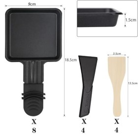 RoDzj Poelon Raclette Carré, 8 Pièces Revêtement Antiadhésif Raclette Set avec 8 Spatules Raclette Coupelle Raclette pour Fro