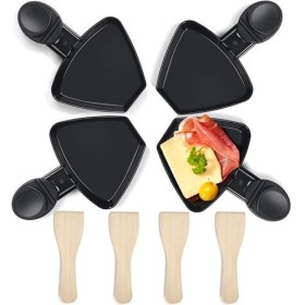 HengBO poelon raclette Coupelle RevêTement AntiadhéSif Fonte 4pcs Mini Assiette Apporter 4 Spatules à Raclette Bois PoêLon Ra