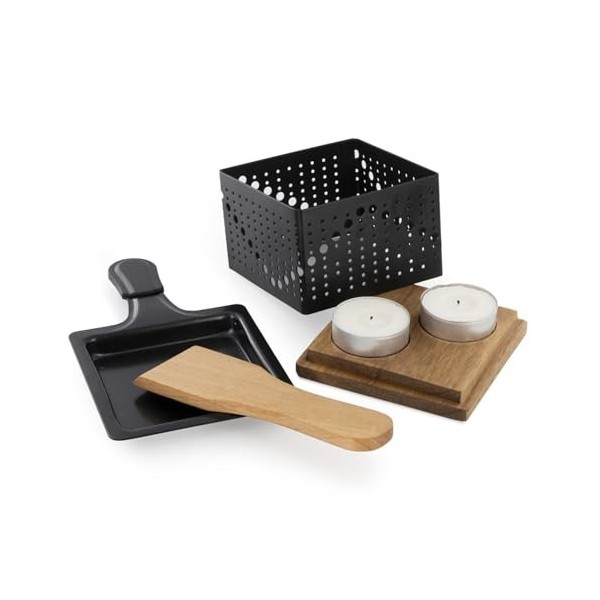 COOK CONCEPT KC2487 Raclette Individuelle A la Bougie, Metal-Fer Bois-Acacia, Bambou-Noir-Acier