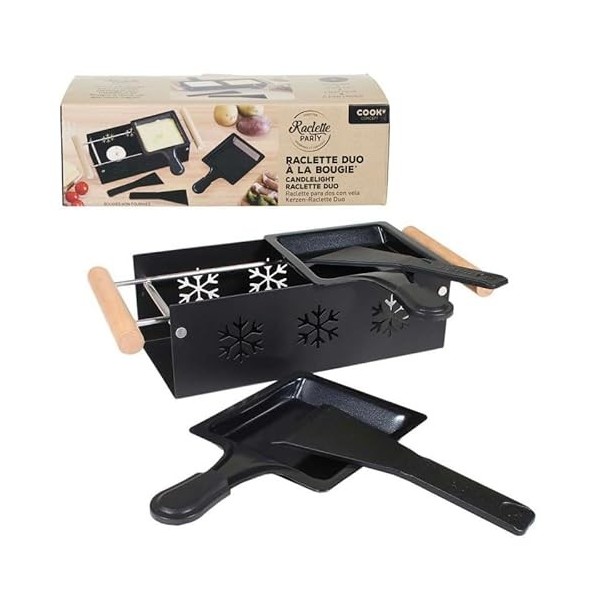 COOK CONCEPT KC2486 Raclette Duo A La Bougie Cuisine Cuisson Specifique Plaque Rechaud Plancha Barbecue, Metal-Fer, Bois-INOX