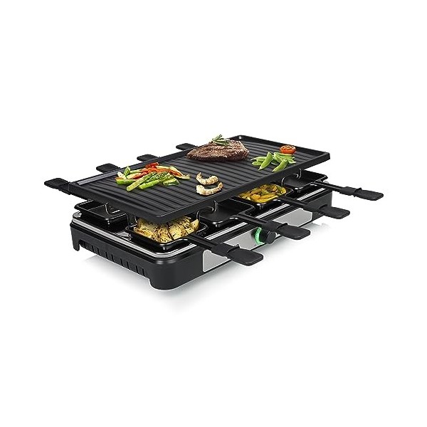Tristar Raclette - 8 personnes - Surface de cuisson 42 x 23 cm - Thermostat réglable avec anneau lumineux - 1400 W - Noir - R