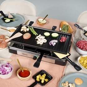 Tristar Raclette - 8 personnes - Surface de cuisson 42 x 23 cm - Thermostat réglable avec anneau lumineux - 1400 W - Noir - R