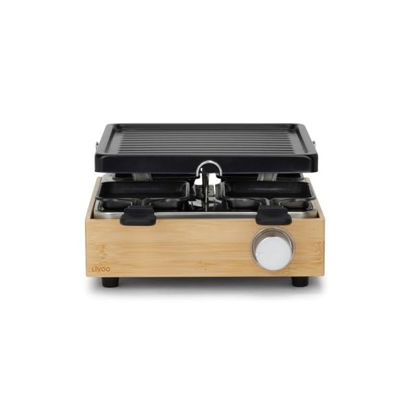 Livoo – Appareil à raclette 4 personnes DOC311 – 800W, bambou, grill amovible, antiadhésif, cuisson 23x22,5 cm