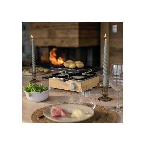 Livoo – Appareil à raclette 4 personnes DOC311 – 800W, bambou, grill amovible, antiadhésif, cuisson 23x22,5 cm