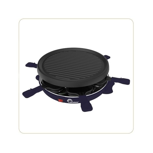 LITTLE BALANCE 8747 Cheese & Fun, Raclette Grill, 2 en 1, Jusquà 6 personnes, Sans PFAS, 800 W, Bleu nuit