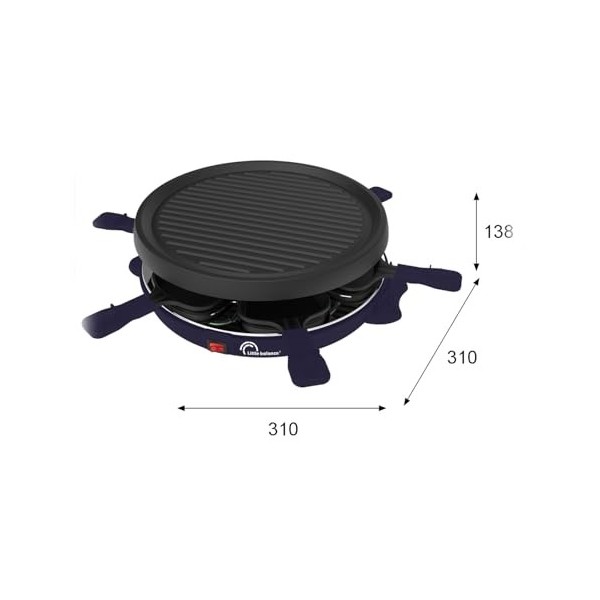 LITTLE BALANCE 8747 Cheese & Fun, Raclette Grill, 2 en 1, Jusquà 6 personnes, Sans PFAS, 800 W, Bleu nuit