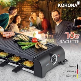 Korona 45060 Barbecue électrique de table/Raclette pour 10 personnes | Raclette XXL avec 10 poêlons & spatules | Avec plaque 