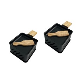 WEB2O Raclette à la bougie - Lot de 2 Poelons individuels + 2 Spatules Bois