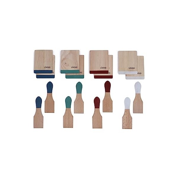 Livoo - Set daccessoires pour raclette MEN391 - bois dhévéa - 8 spatules, 8 planchettes