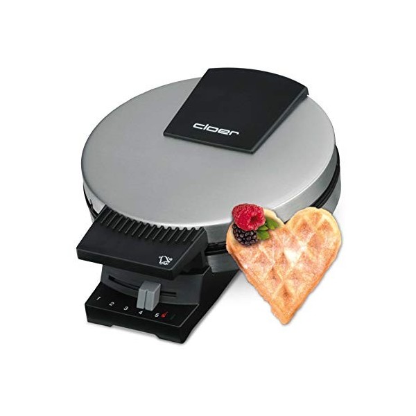 Cloer 189 Gaufrier pour gaufres en forme de cœur, Double revêtement antiadhésif, taille de la gaufre 16 cm, Plaques très lour