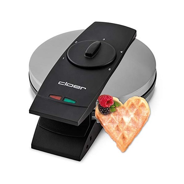 Cloer 1639SR Gaufrier, Taille de Gaufre 15,5 cm Ø, Double revêtement antiadhésif, résistant au Sucre, lumière de Cuisson, 930