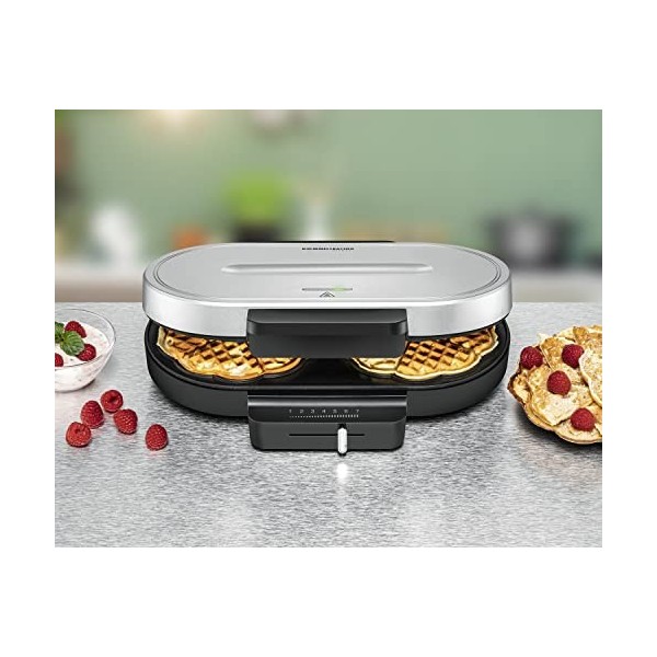 ROMMELSBACHER Machine à gaufres WA 1250, pour 2 gaufres en forme de cœur, 16 cm chacune, diamètre : revêtement anti-adhésif, 