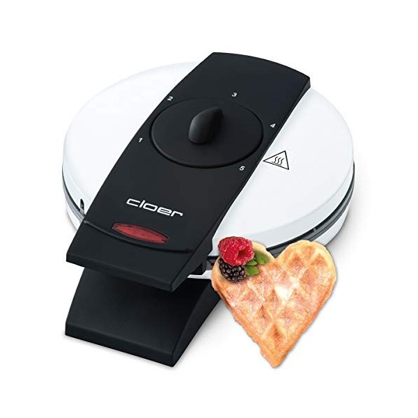 Cloer 1621 Gaufrier pour gaufres en forme de cœur, 930 W, taille de gaufre 15,5 cm, degré de brunissement infiniment variable