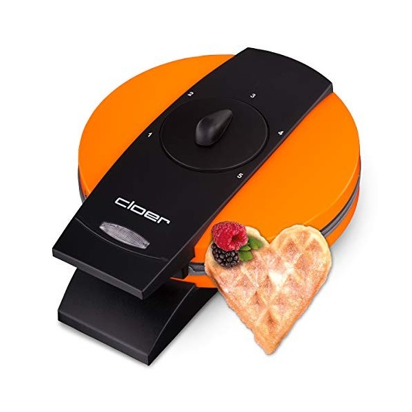 Cloer 1621 Gaufrier pour gaufres en forme de cœur, 930 W, taille de gaufre 15,5 cm, degré de brunissement infiniment variable