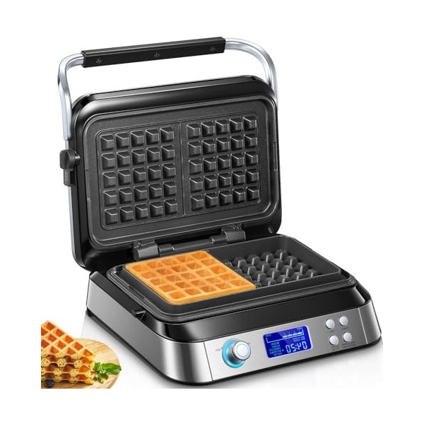Gaufrier Gaufre Belge, Gaufrier Double Intelligent Pro Avec Affichage Led, 2 Tranches, 5 Programmes DifféRents, 7 Niveaux De 