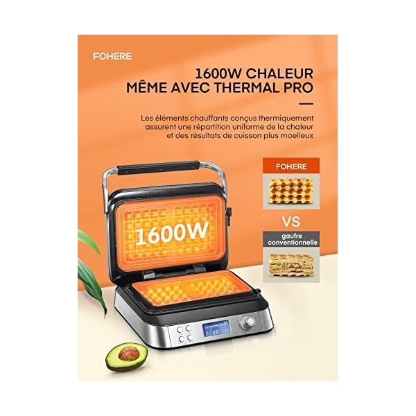 Gaufrier Gaufre Belge, Gaufrier Double Intelligent Pro Avec Affichage Led, 2 Tranches, 5 Programmes DifféRents, 7 Niveaux De 