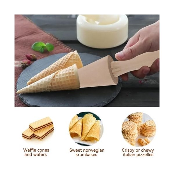 cone glace gaufre, cone cornet de glace,Rouleau Gaufre Cône en Bois, Rouleau de Gaufres Mouler, cornet de glace,Moule à Cône 